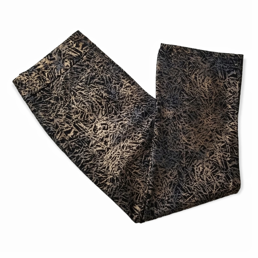 Slimming Options Printed Black and Gold Stretch Pants Woman Size 1X
